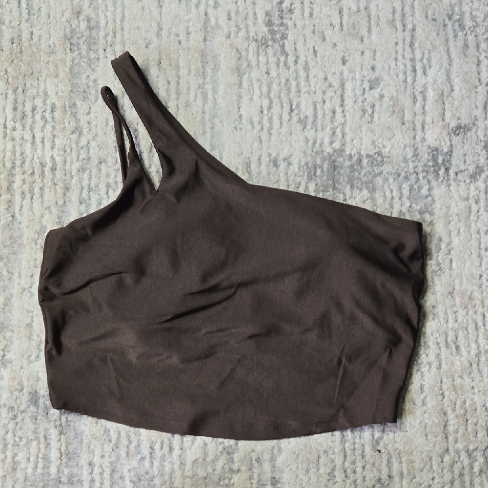 Old Navy Womans Chocolate Brown One-Shoulder Workout Tank Top With Built In Bra